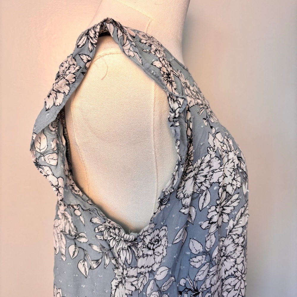 Pleione Floral Blue Cap Ruffle Sleeve Women's Top - Picture 9 of 14